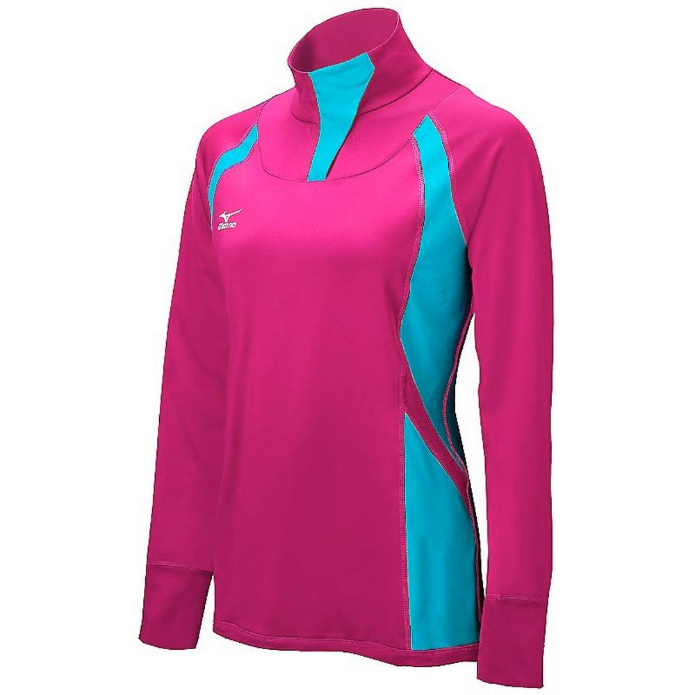 Damske Bundy Mizuno Nine Collection: Drive Half-Zip Ruzove/Modre Vypredaj PXBF28459